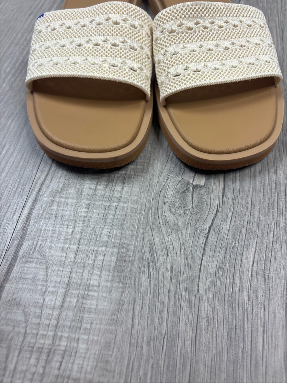 Rothy's Cream Crochet Strap Tan Footbed Slide Sandals - Picture 5 of 6